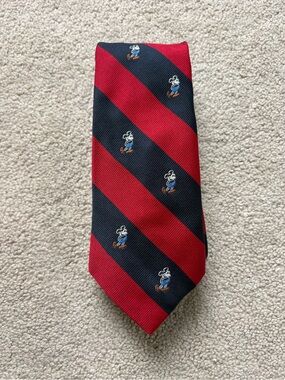 VTG Disney Mickey Mouse Striped Tie Cervantes Red Navy Blue Silk Blend Necktie